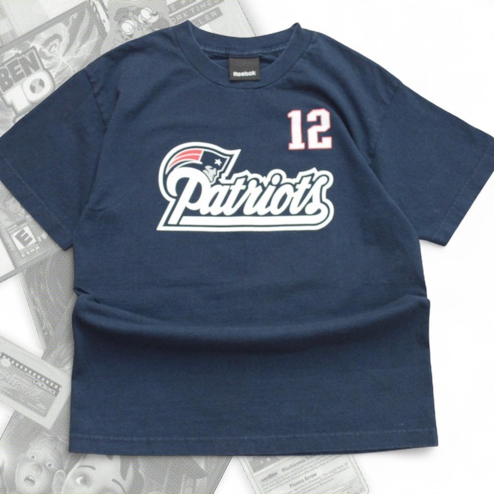 Navy Blue Vintage Reebok Tom Brady 12 Patriots Graphic Tee